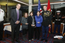 Gold Star Family of PFC Raul Cantú (USS Guam): sisters Janie Ramirez, Liz Luera, Tila Aranda with Consul General Mandojana and LtCol Lawrence