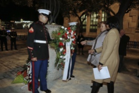 Laying the wreath from the Daughters of the American Revolution España Chapter (Elizabeth Wise, DAR, and Charlease McCauley Hatchett)
