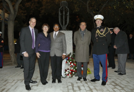 Consul General Marcos Mandojana, Lisa Thomas, Lamar Thomas, Sixte Cambra (President of the Port of Barcelona) and LtCol David Lawrence